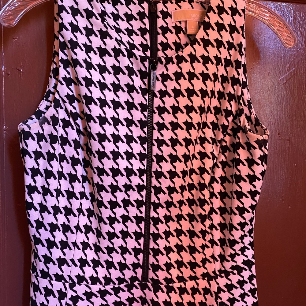 MICHAEL KORS WOMENS HOUNDSTOOTH PONTE BLACK AND WHITE FIT AND FLARE DRESS - Picture 3 of 9